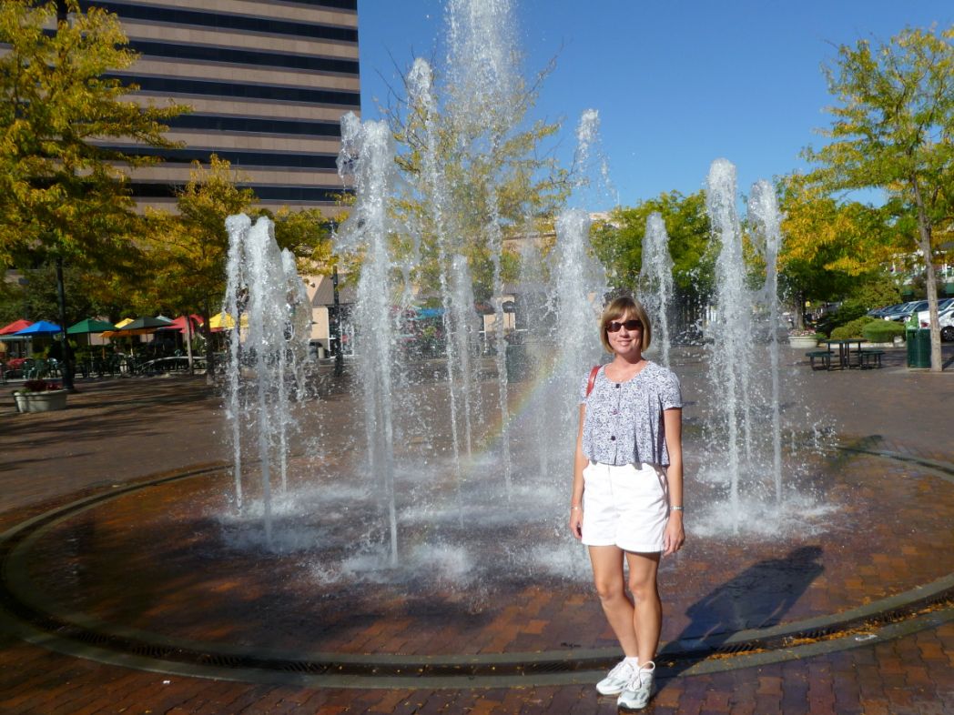 Anna at fountain in Boise Downtown