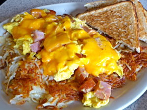 Ham & Eggs Scramble with Cheese at Beth's Cafe